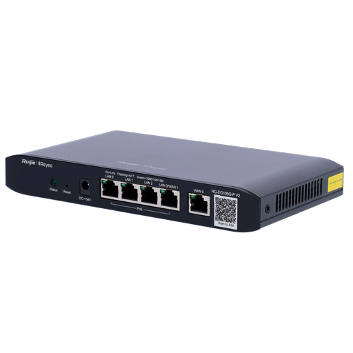[RG-EG105G-P-V2] Router Controlador Cloud 5 Puertos RJ45 10/100 /1000 Mbps 4 Puertos PoE+ 802.3af/at / Máximo 54W Admite hasta 2 WAN para failover o balanceo Hasta 600Mbps de ancho de banda Servidor VPN IPSec, L2TP, PPTP